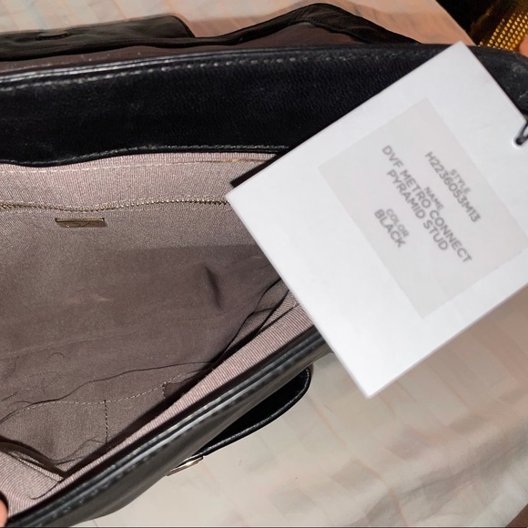 Diane Von Furstenberg Black Work Purse Tablet edgy rocker stud chic work travel - Picture 3 of 11